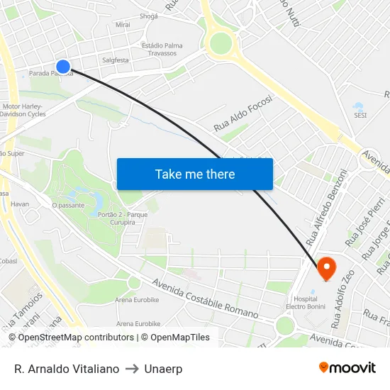 R. Arnaldo Vitaliano to Unaerp map