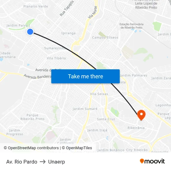 Av.  Rio Pardo to Unaerp map