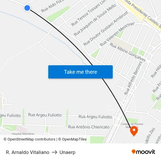 R. Arnaldo Vitaliano to Unaerp map