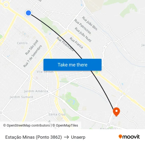 Estação Minas (Ponto 3862) to Unaerp map