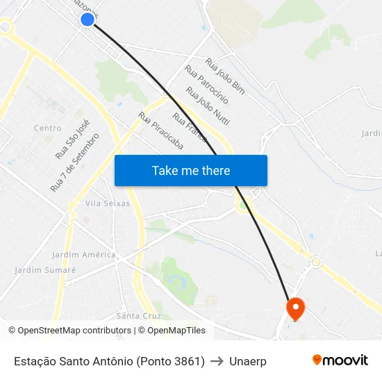 Estação Santo Antônio (Ponto 3861) to Unaerp map
