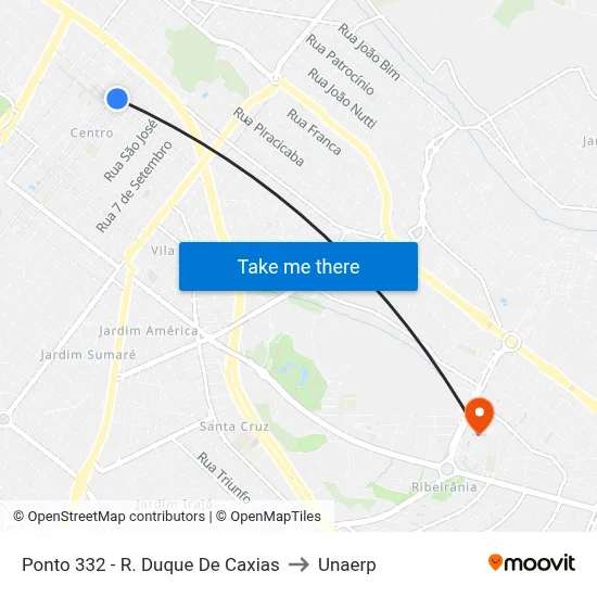 Ponto 332 - R. Duque De Caxias to Unaerp map