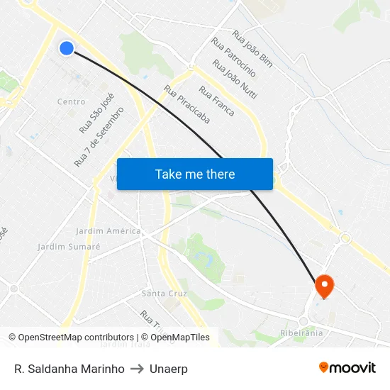 R. Saldanha Marinho to Unaerp map