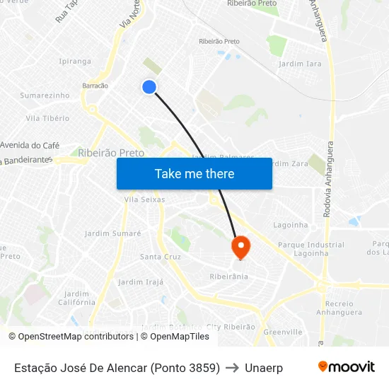 Estação José De Alencar (Ponto 3859) to Unaerp map