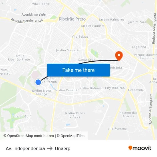 Av. Independência to Unaerp map