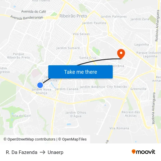 R. Da Fazenda to Unaerp map