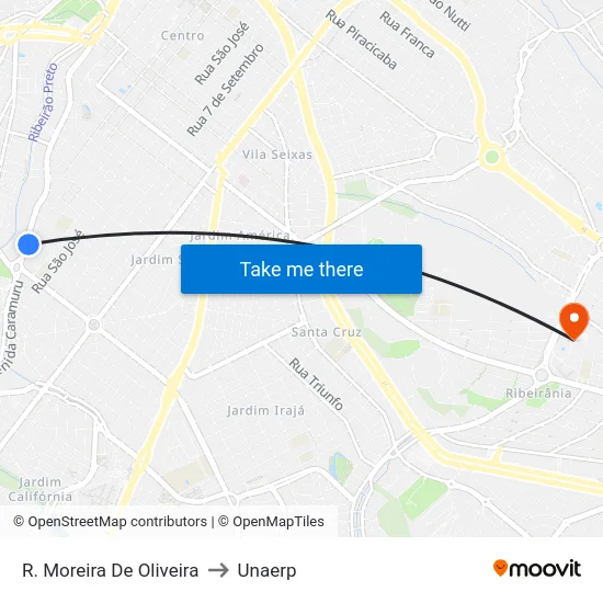 R. Moreira De Oliveira to Unaerp map