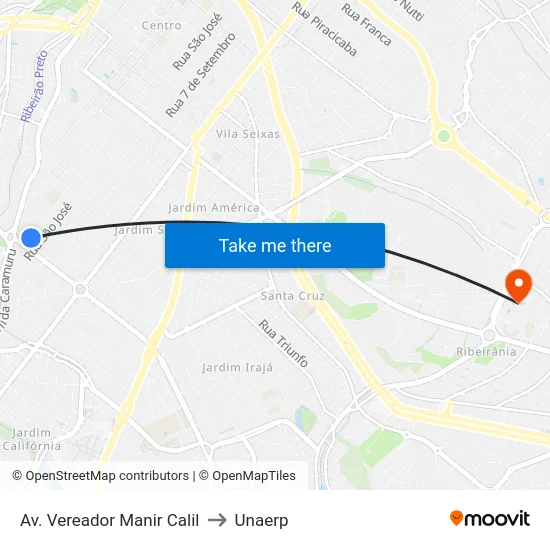 Av. Vereador Manir Calil to Unaerp map