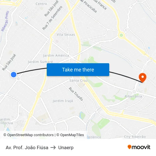 Av. Prof. João Fiúsa to Unaerp map