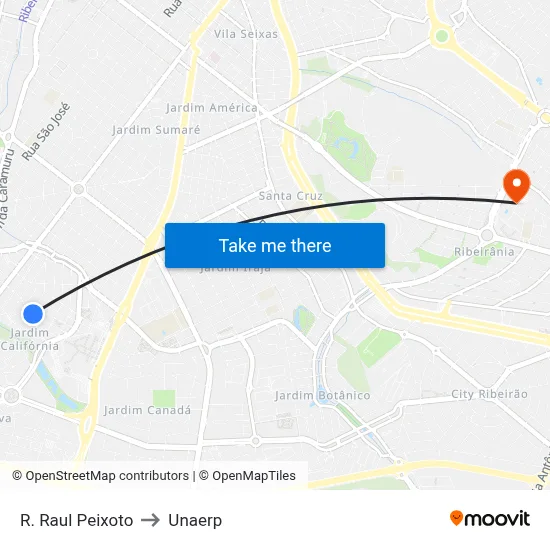R. Raul Peixoto to Unaerp map