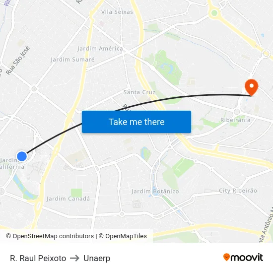 R. Raul Peixoto to Unaerp map