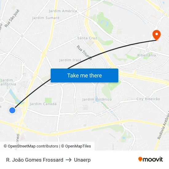 R. João Gomes Frossard to Unaerp map