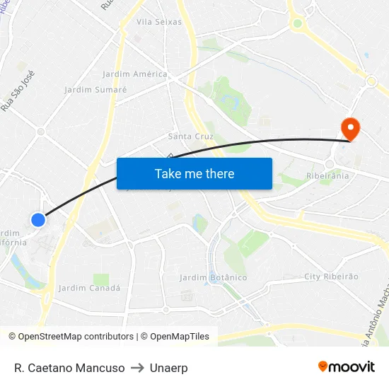 R. Caetano Mancuso to Unaerp map