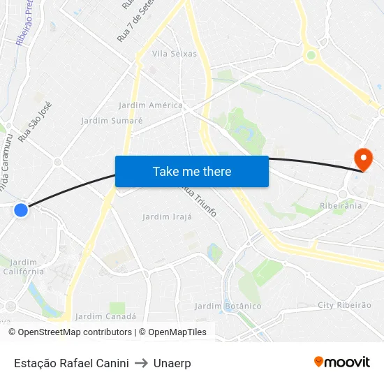 Estação Rafael Canini to Unaerp map