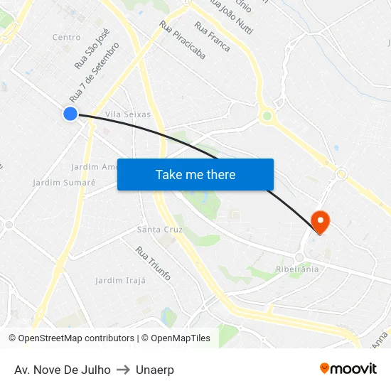 Av. Nove De Julho to Unaerp map