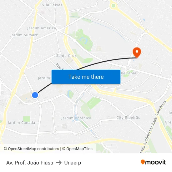 Av. Prof. João Fiúsa to Unaerp map