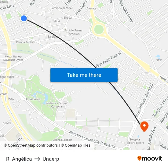 R. Angélica to Unaerp map