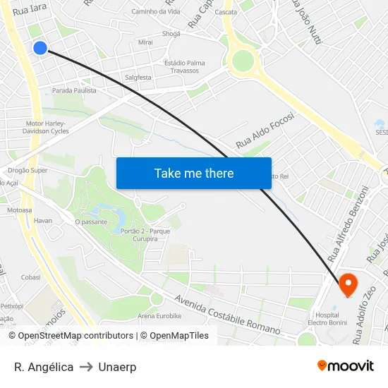 R. Angélica to Unaerp map