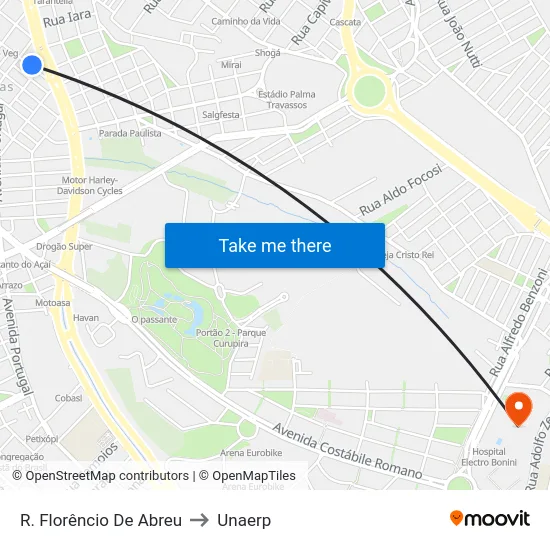 R. Florêncio De Abreu to Unaerp map