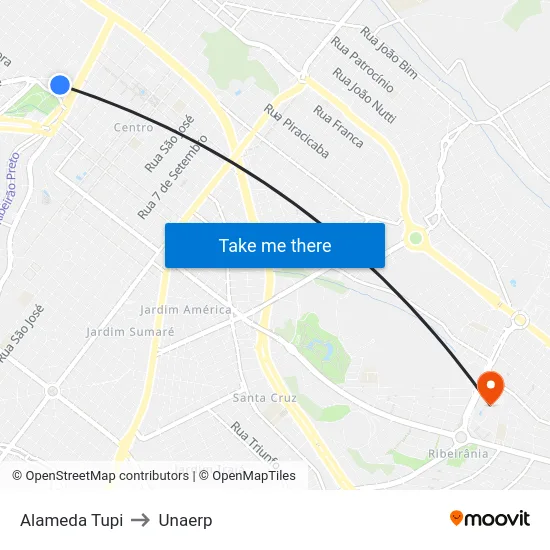 Alameda Tupi to Unaerp map