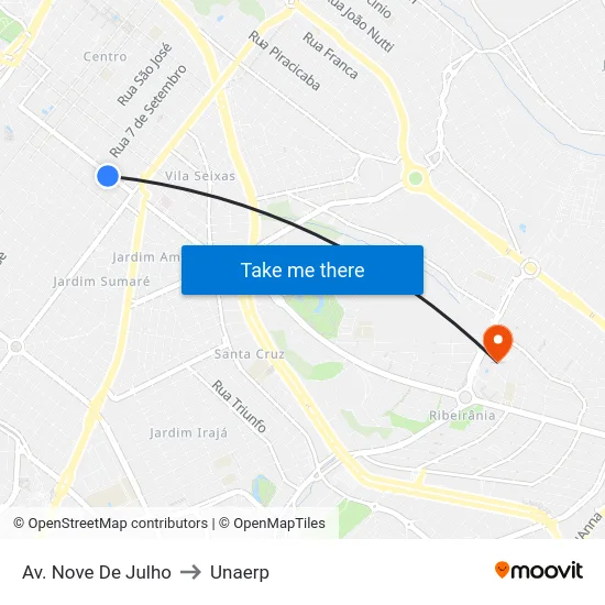 Av. Nove De Julho to Unaerp map