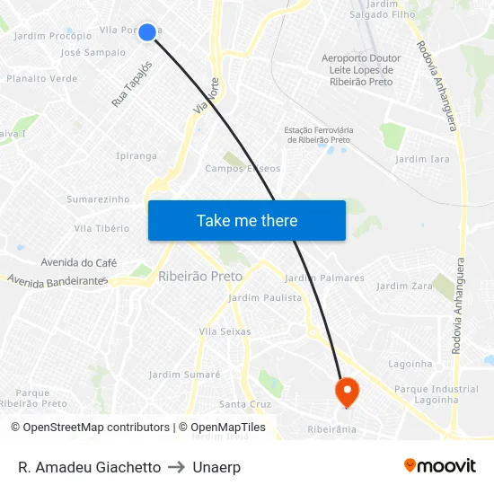 R. Amadeu Giachetto to Unaerp map