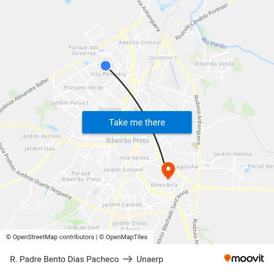 R. Padre Bento Dias Pacheco to Unaerp map