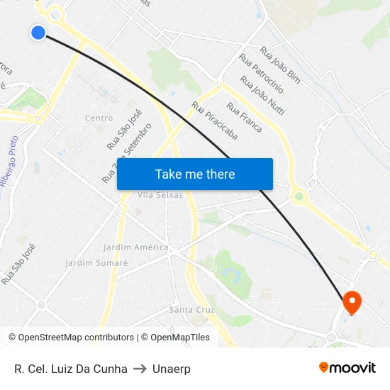 R. Cel. Luiz Da Cunha to Unaerp map