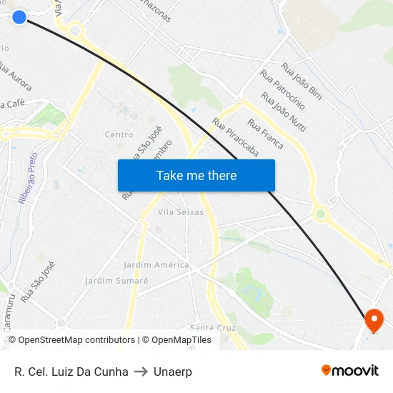 R. Cel. Luiz Da Cunha to Unaerp map