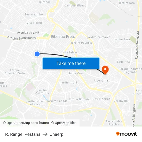 R. Rangel Pestana to Unaerp map