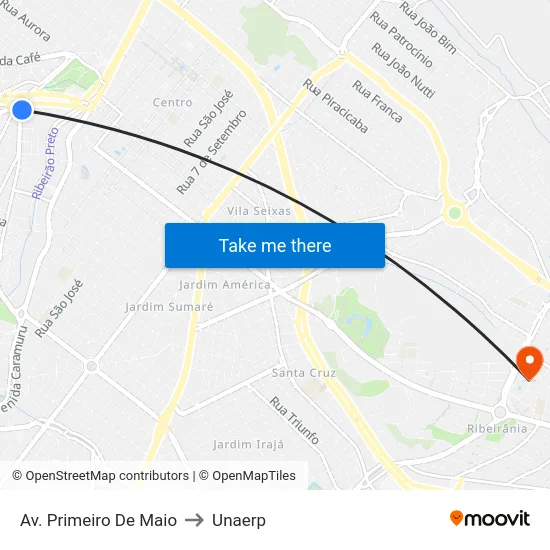 Av. Primeiro De Maio to Unaerp map
