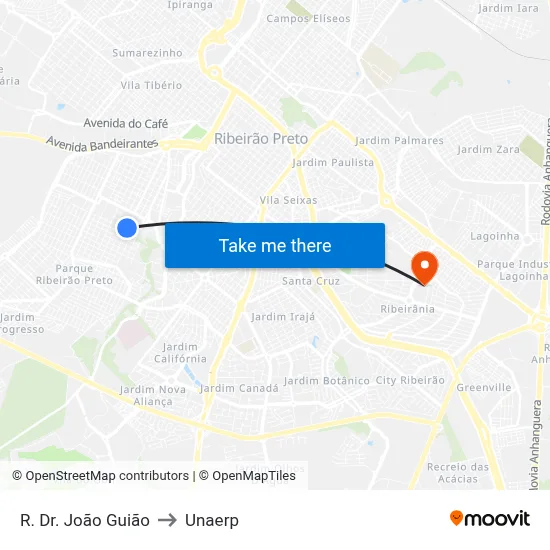 R. Dr. João Guião to Unaerp map