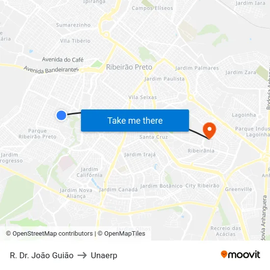 R. Dr. João Guião to Unaerp map