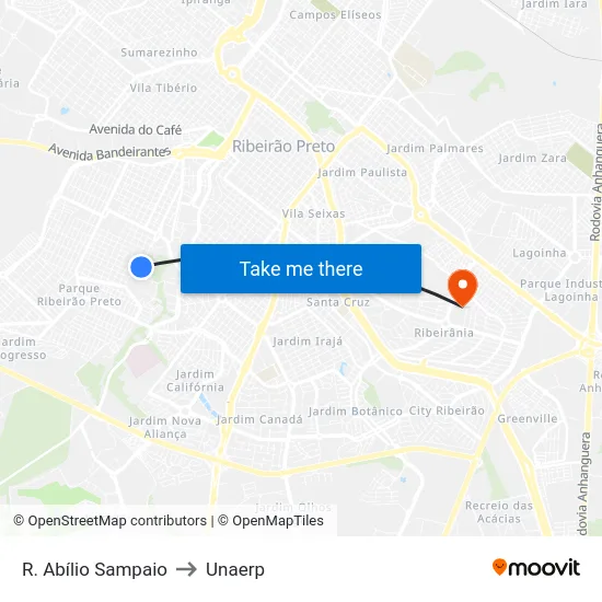 R. Abílio Sampaio to Unaerp map