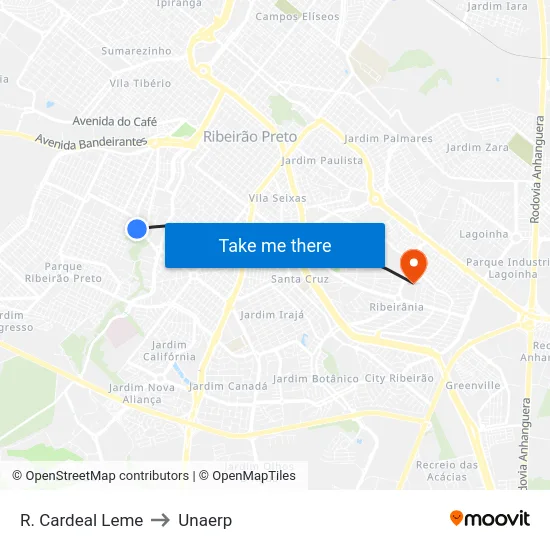 R. Cardeal Leme to Unaerp map