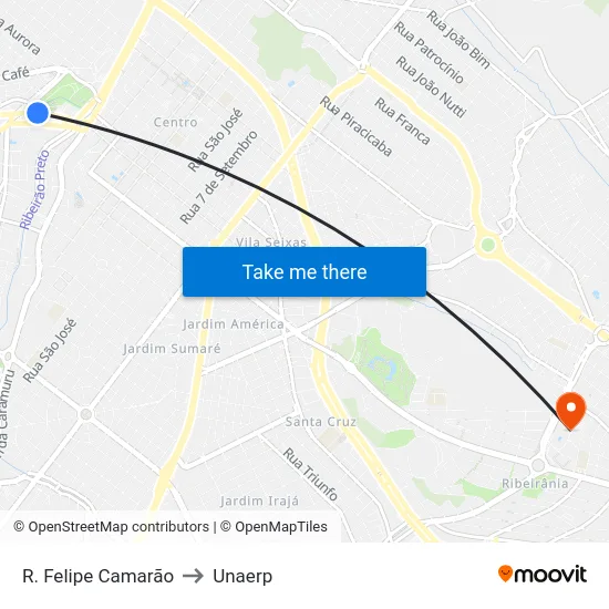 R. Felipe Camarão to Unaerp map