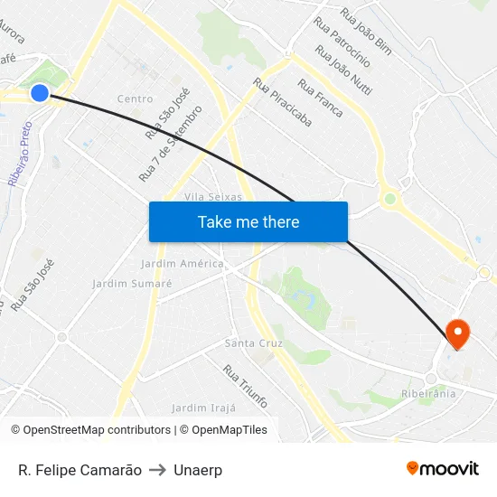R. Felipe Camarão to Unaerp map
