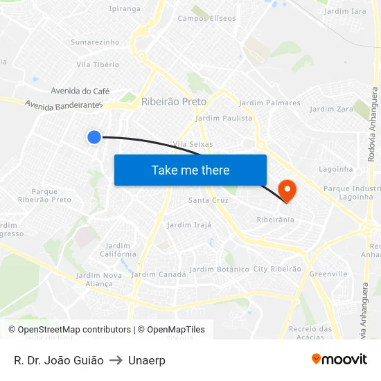 R. Dr. João Guião to Unaerp map