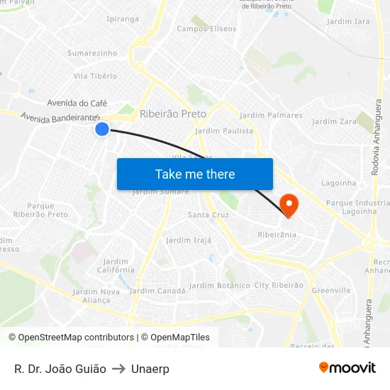 R. Dr. João Guião to Unaerp map