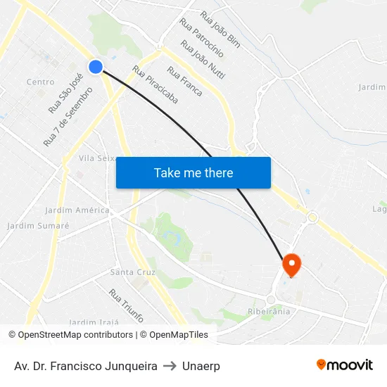 Av. Dr. Francisco Junqueira to Unaerp map