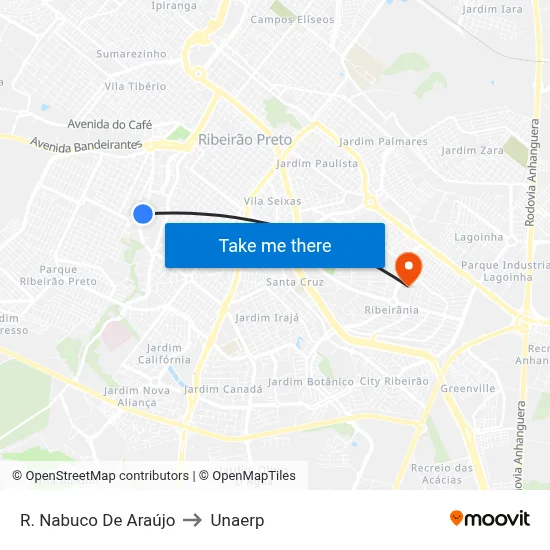 R. Nabuco De Araújo to Unaerp map