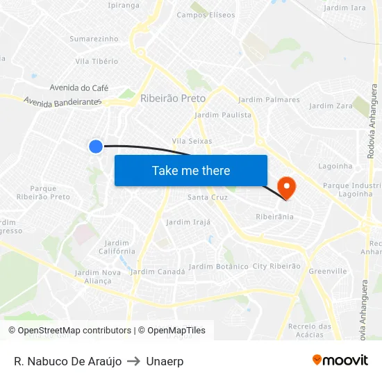 R. Nabuco De Araújo to Unaerp map