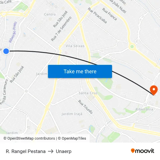R. Rangel Pestana to Unaerp map