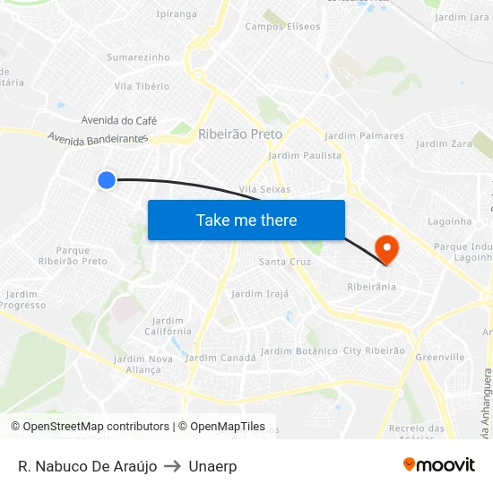 R. Nabuco De Araújo to Unaerp map