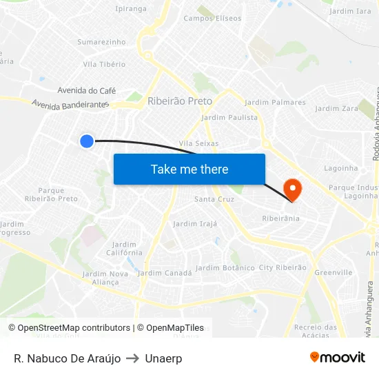 R. Nabuco De Araújo to Unaerp map