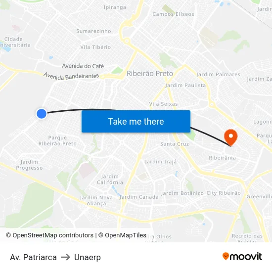 Av. Patriarca to Unaerp map