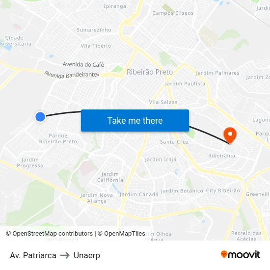 Av. Patriarca to Unaerp map