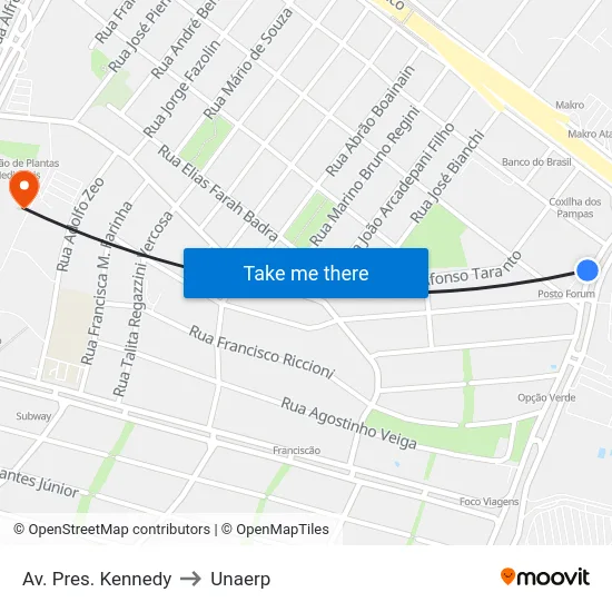 Av. Pres. Kennedy to Unaerp map