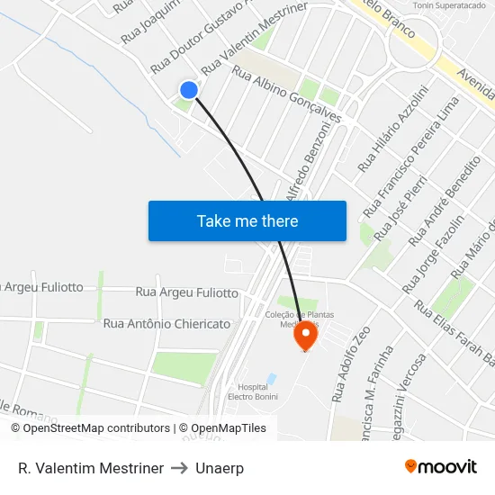 R. Valentim Mestriner to Unaerp map