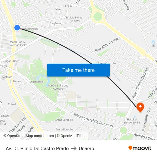 Av. Dr. Plínio De Castro Prado to Unaerp map